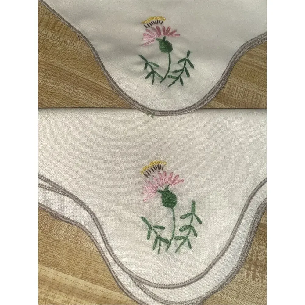 Vintage Handmade Set of 8 Off White Place Mats / Napkin Embroidered Floral